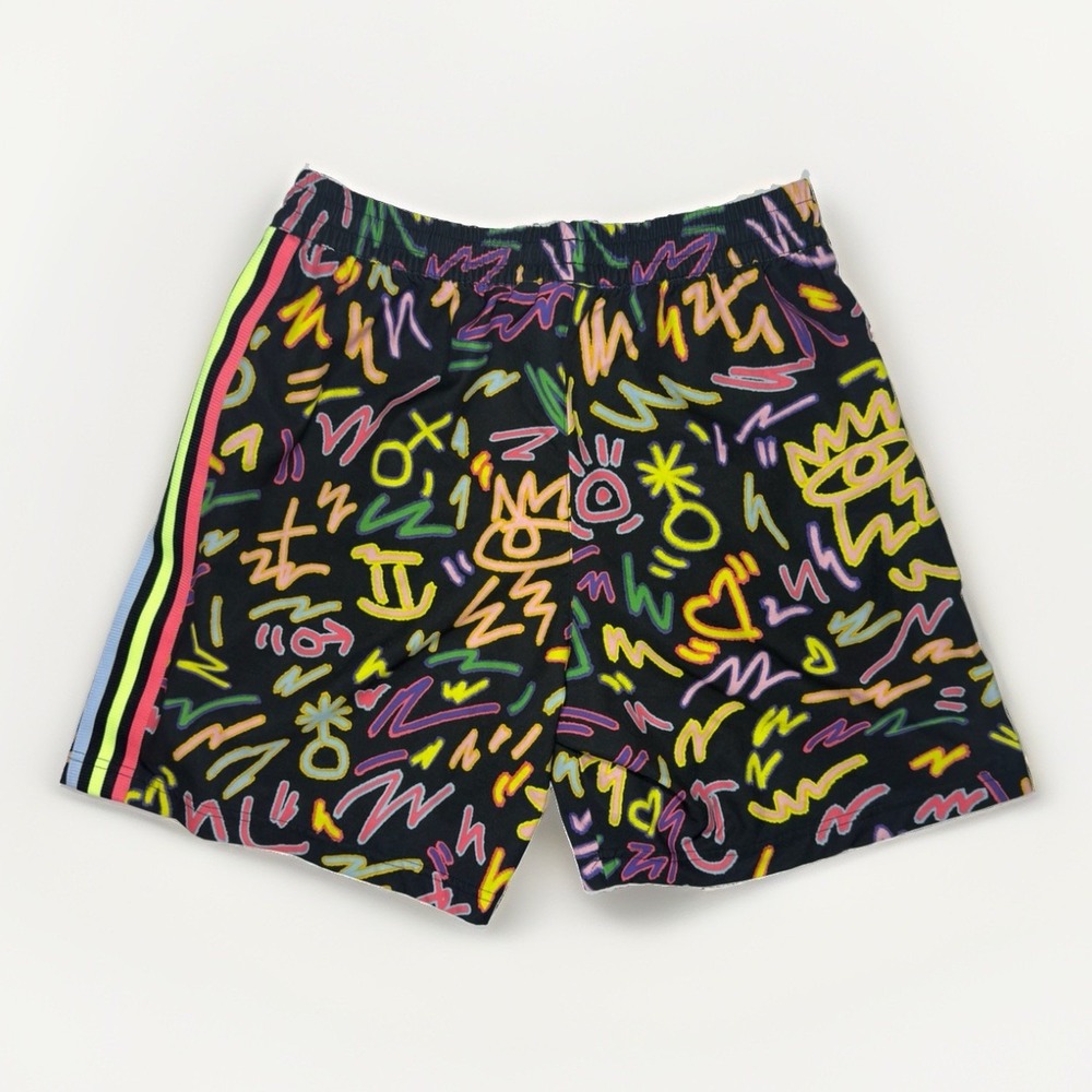 adidas Originals Men's Small Graffiti All Over Print Black Athletic Shorts - Picture 2 of 9